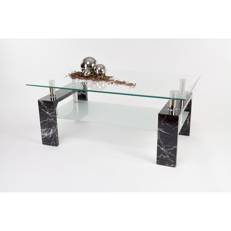 Sharlyn Four Leg Coffee Table, Clear, Black marble