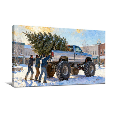 Christmas Winter Scene With Truck And Tree