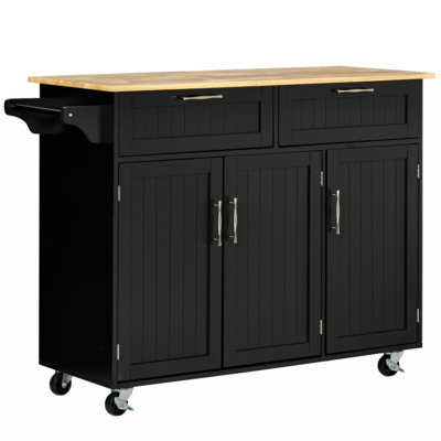 Mobile Kitchen Island With Storage, Kitchen Cart With Wood Top, Storage Drawers, 3-Door Cabinets, Adjustable Shelves And Towel Rack, Black -  Red Barrel StudioÂ®, C593E0CD930D473DBE02DBFAF616EC47