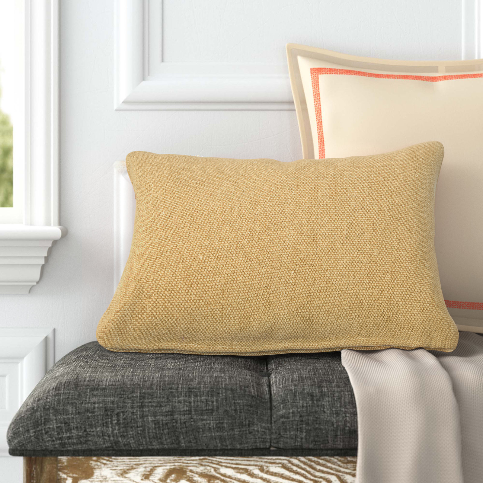 Almerton Cotton Lumbar Throw Pillow, Beige, Pillow Cover Only - No Insert