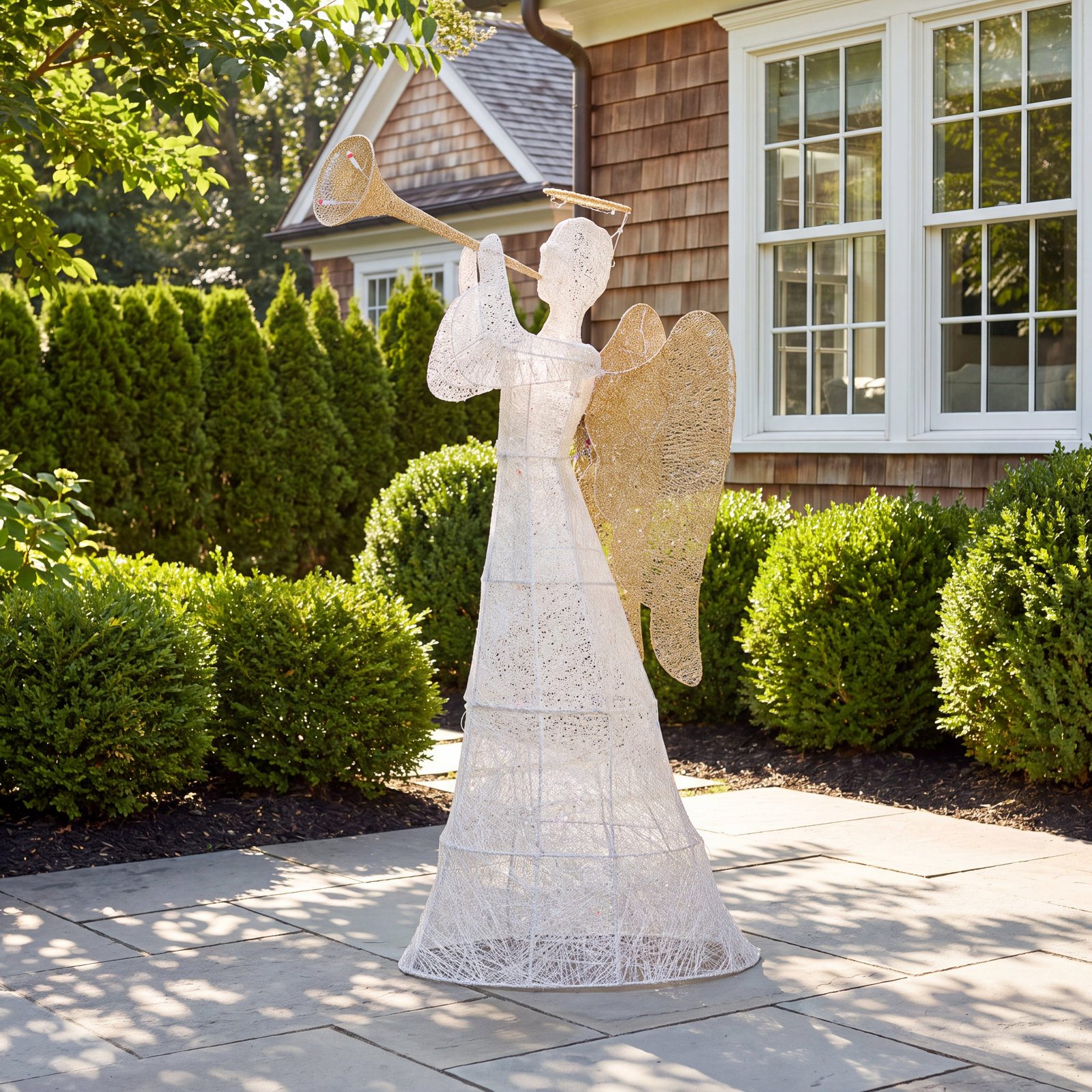 5' Lighted Trumpeting White Angel