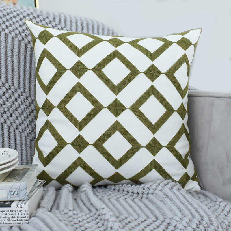 Green Embroidered Floral Pattern Pillow Covers
