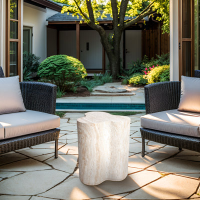 Clover Travertine Stone Finish Italian Design MgO Side Accent Table