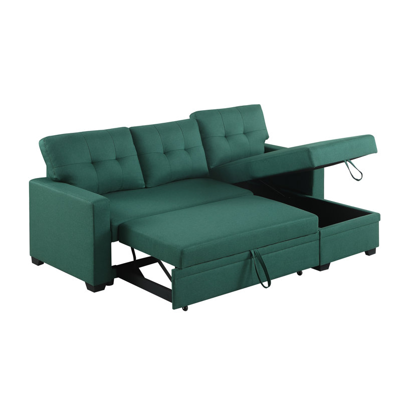 Minkley Upholstered L-Shaped Sectional Reversible, Green  Linen Blend