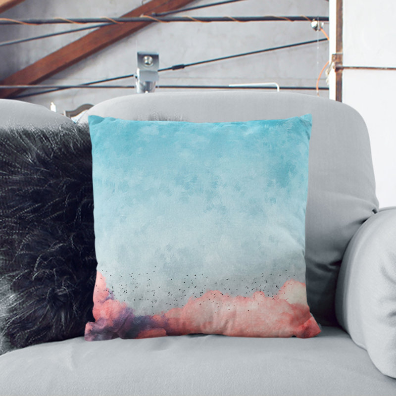 Migrating Birds Painting Cushion with Filling, Black, 40cm H x 40cm W x 15cm D