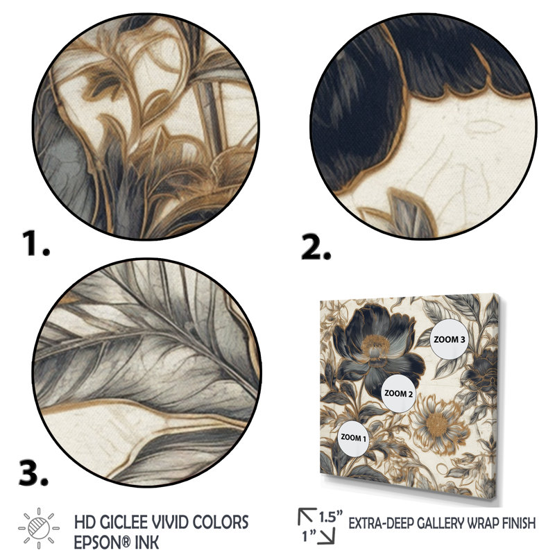 Blue Gold Peony Symphony I, reproduction d'art sur toile, H 16 po x l 16 po x P 1 po, Cadre doré simple