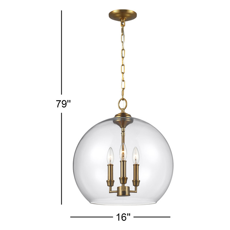 3-Light Globe Pendant, Burnished Brass