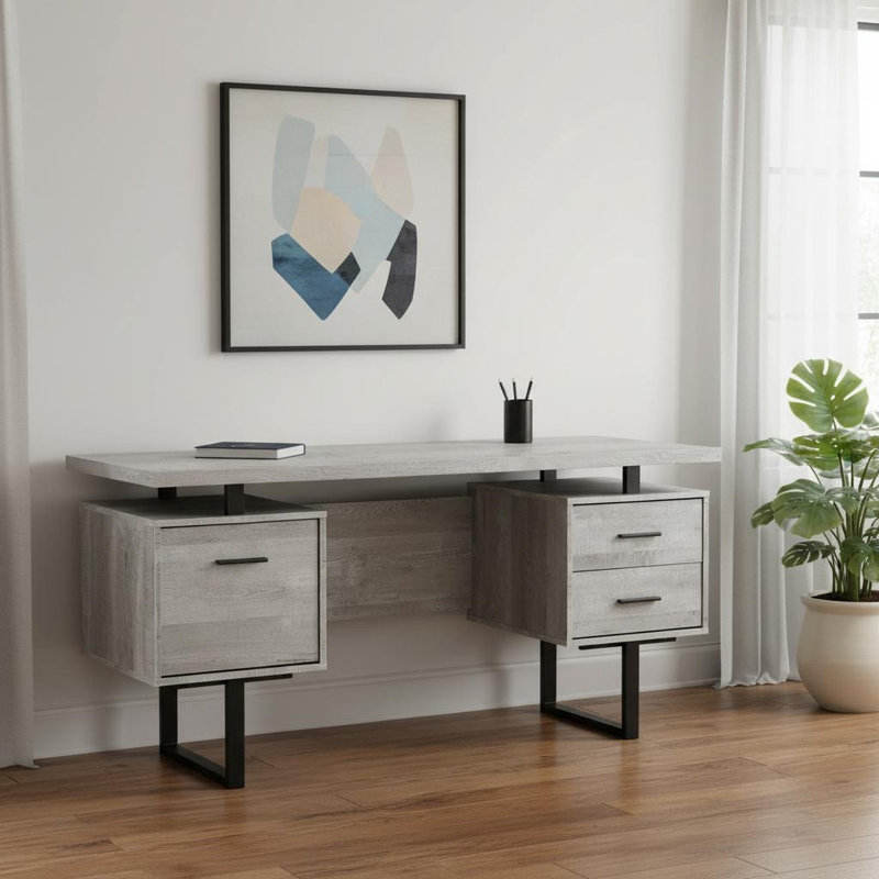 Bureau d'ordinateur 60 "gris et noir avec trois tiroirs 60"