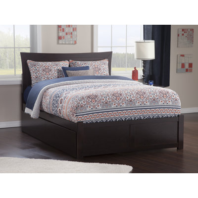 Flagg Solid Wood Storage Platform Bed with Footboard and Under Bed Drawers