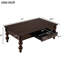 Table basse rectangulaire rétro avec tiroir de rangement, pieds en forme de gourde et placage, table de charge de 330 lb, bois d'hévéa pour la décoration intérieure