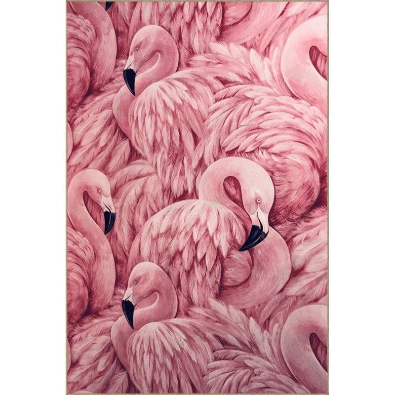 Pink Themed Flamingo Family Patterned Creative Modern Decorative Carpet, Rectangle 4' x 5'11"