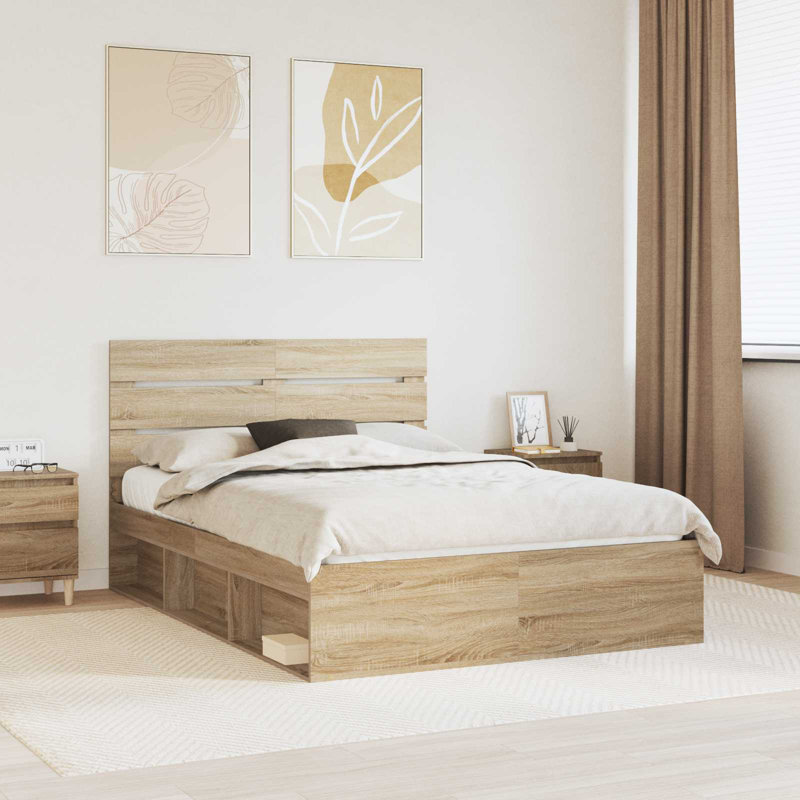 Solid Wood Bed, European Double (140 x 200 cm), Sonoma