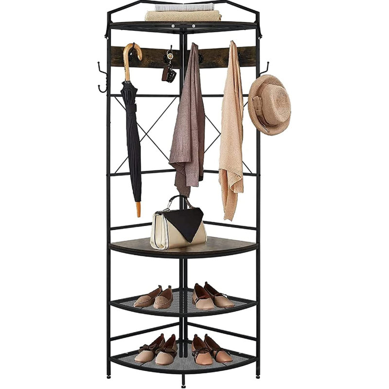 Portemanteau d'angle moderne avec banc à chaussures, portemanteau et 6 crochets doubles