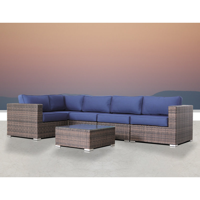 Ensemble de conversation modulaire brun 6 pièces avec coussin Sunbrella Interlaken
