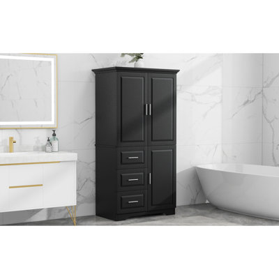 Armoire de rangement haute et large avec portes pour salle de bain / bureau, trois tiroirs