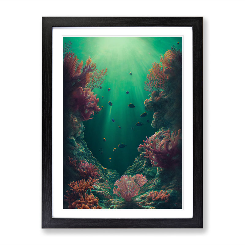 Fish By The Coral - Framed Print, 34cm H x 25cm W, Black