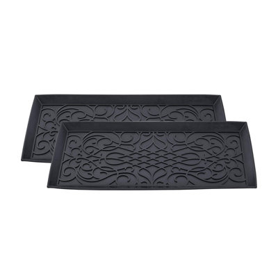  Plateau en caoutchouc pour bottes et chaussures, rectangulaire de 34 x 14 x 2, robuste, protège les planchers de l'eau et de la saleté, imperméable pour une utilisation intérieure et extérieure à l'extérieur, noir (2)