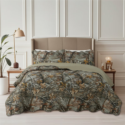Marina Decoration Home Bedroom Pinsonic Bedding Coverlet Bedspread Ultra Soft 3 Piece Summer Embossed Printed Quilt Set with 2 Embossed Shams, Rustic Woodland Camouflage Pattern King Size