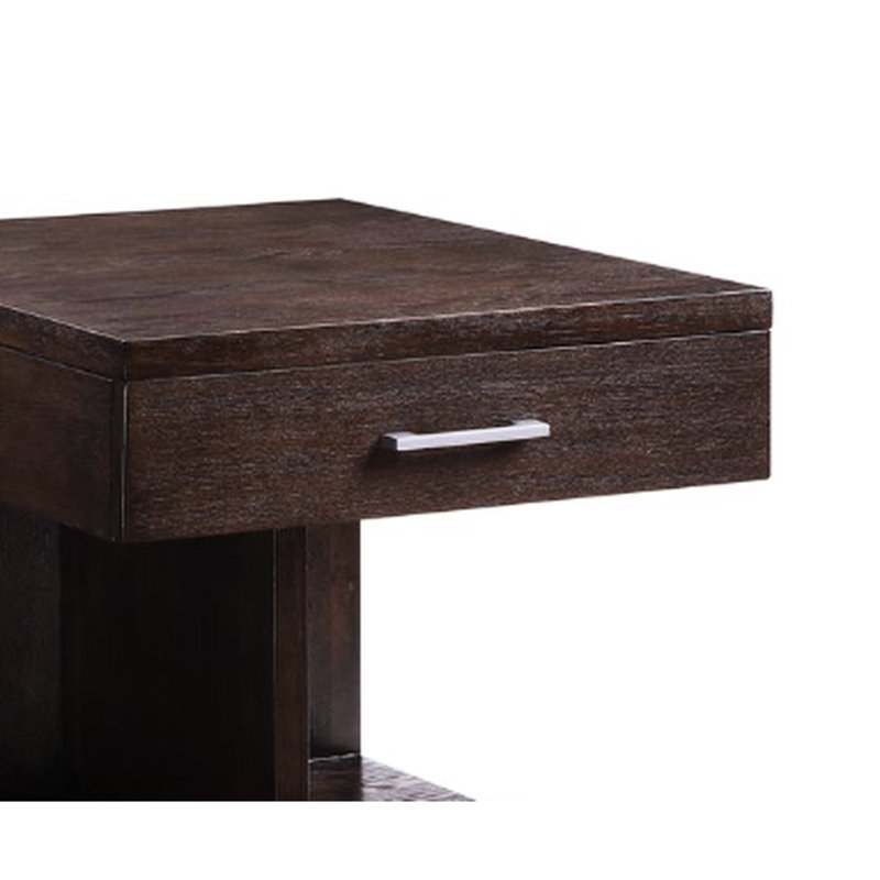 Table de bout en noyer avec fabrication en bois de peuplier et espace de rangement avec pieds rectangulaires
