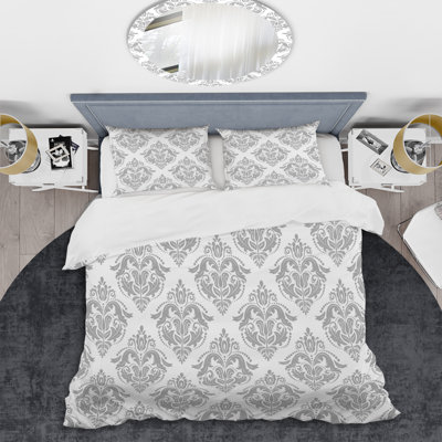 Grey/White Microfiber 3 Piece Duvet Cover Set