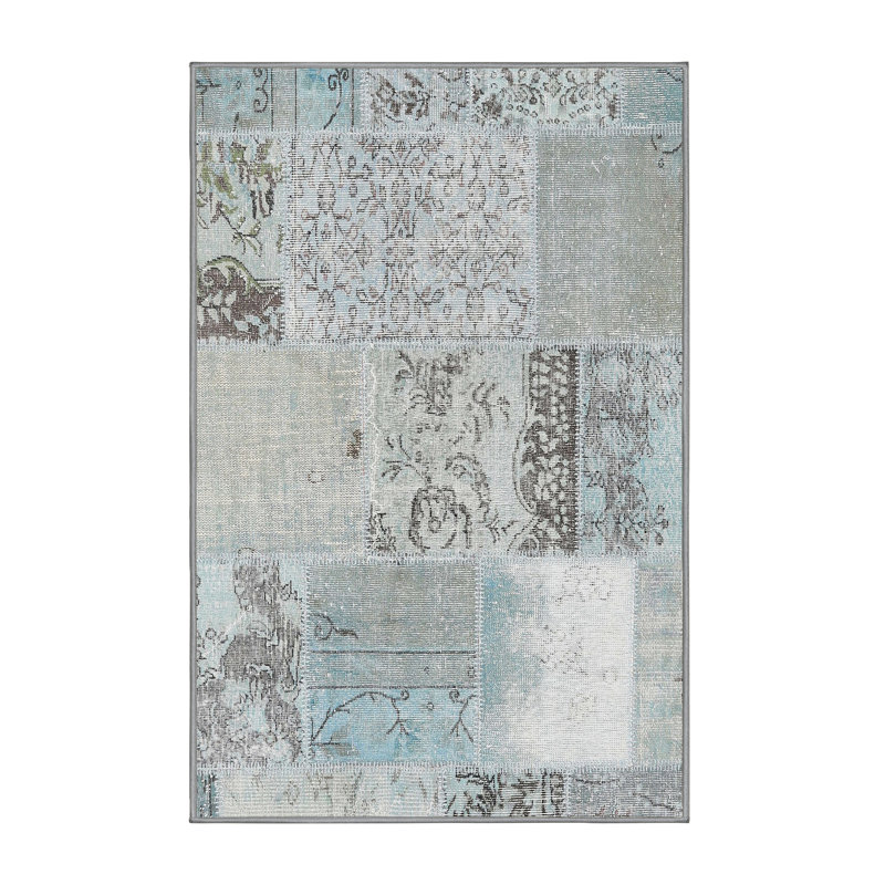 Tapis contemporain bleu / gris, Rectangle 5 pi x 7 pi