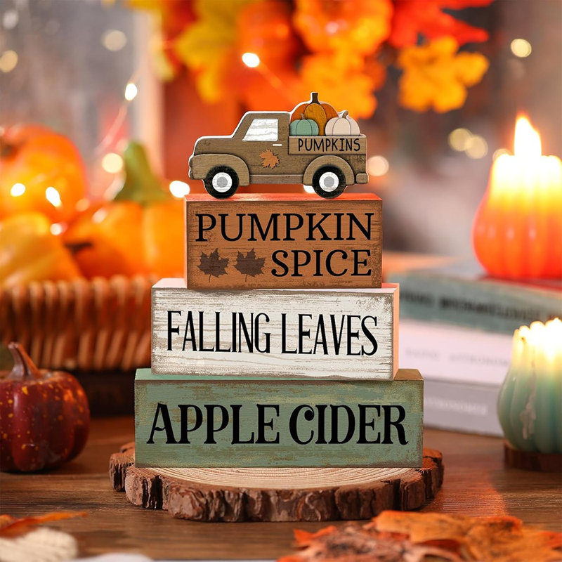 4 pièces en bois automne plateau de table décor d'automne à plusieurs niveaux plateau d'automne pièce maîtresse rustique blocs décoratifs cadeau maison de campagne automne décoration de table pour la cuisine à domicile