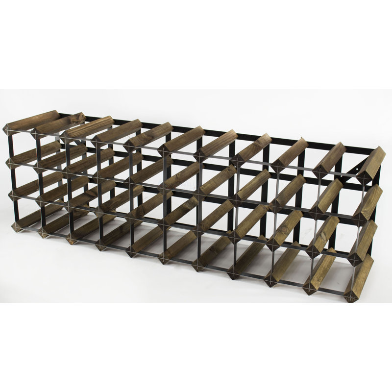 Felica 40 - Bottle Solid Wood Wine Bottle Rack, Walnut Stained Pine / Black Steel