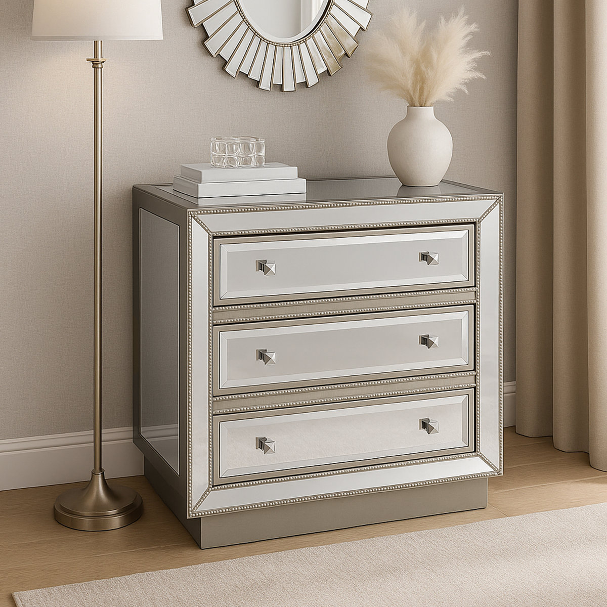 Fonzo Wood 3-Drawer Mirrored Accent Chest