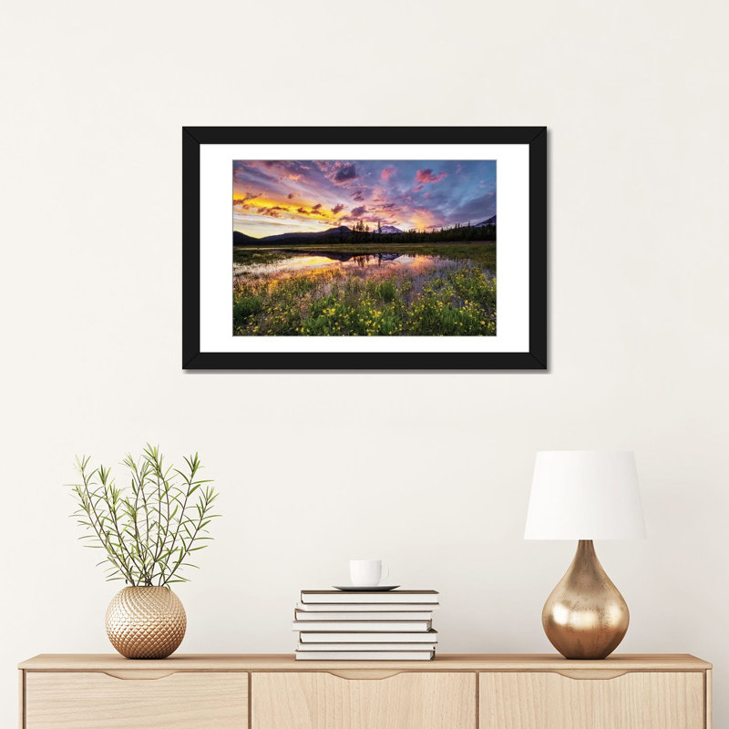 Wildflowers And Mt. Bachelor II, 16" H x 24" W x 1" D, Black Open Corner Frame Paper