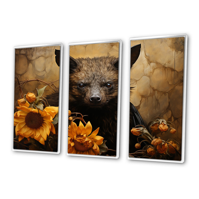 Baroque Bat Elegance - Art mural chauve-souris animal, Cadre flottant blanc, H 32 po x l 48 po
