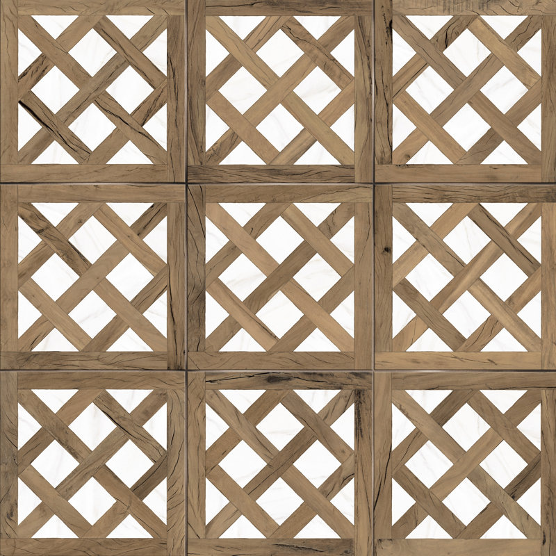 Kings Forest Lattice 17-5/8 In. X 17-5/8 In. Ceramic Floor And Wall Tile, Brown/White