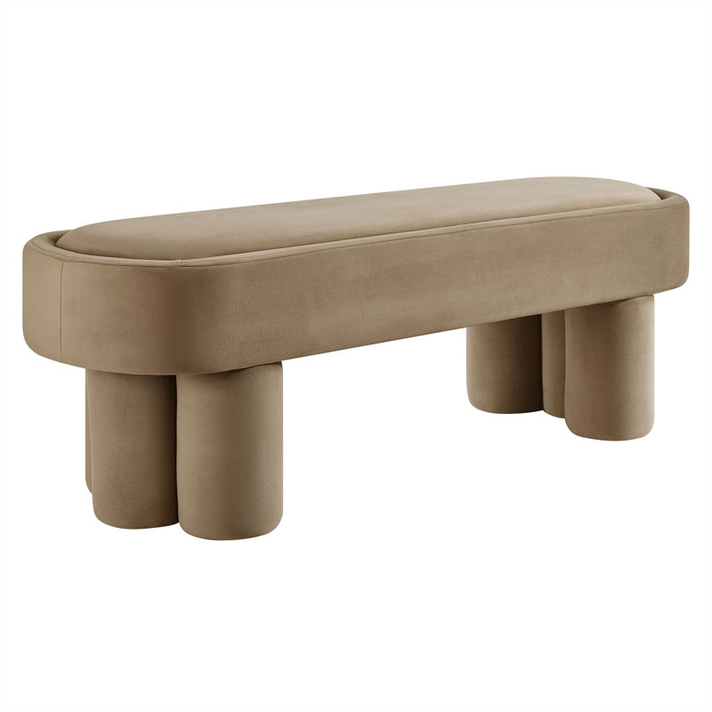 Mossi Oval Performance Velvet Accent Bench In Taupe, Taupe