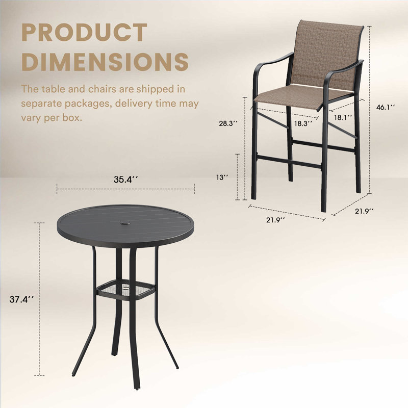 Outdoor Bar Height Bistro Set, Brown/Black