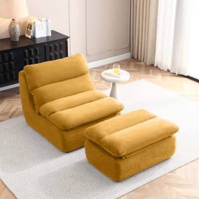 Fauteuil à billes 32 po avec repose-pieds, grande chaise longue pour adultes, canapé rembourré capitonné pour le salon, la chambre à coucher