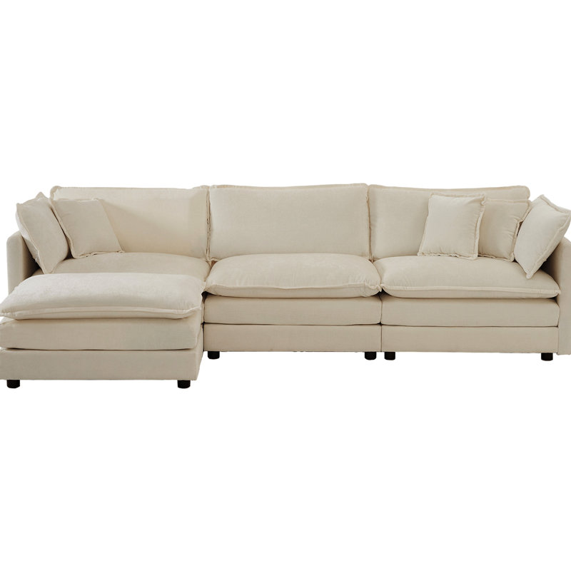 Canapé modulaire surdimensionné en chenille beige réversible, offrant un confort supplémentaire - matériaux haut de gamme pour une vie confortable