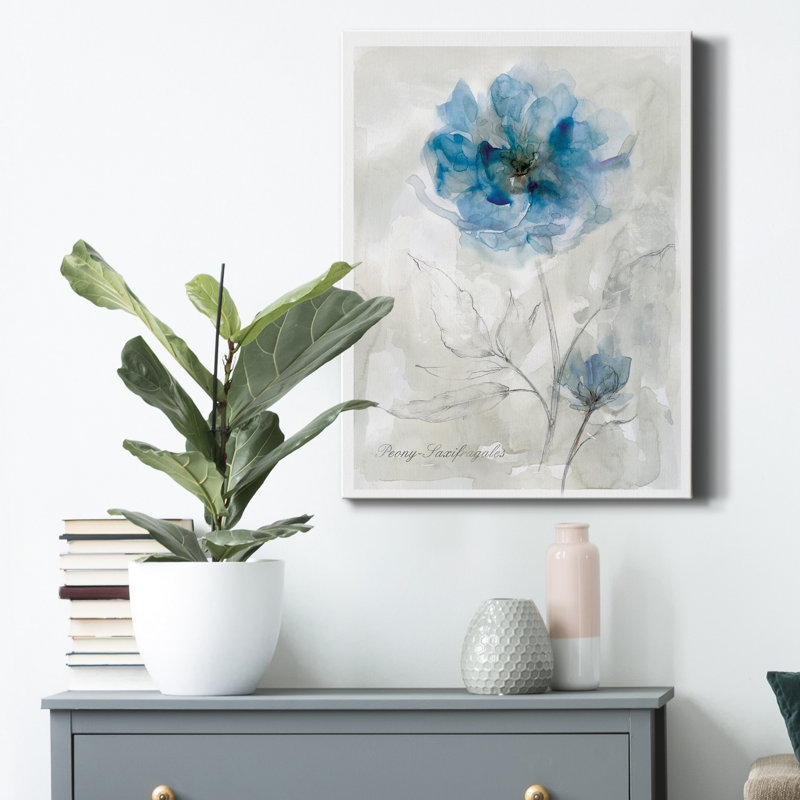Pivoine bleue - reproduction d'art sur toile tendue, H 27 po x l 18 po x P 1 po
