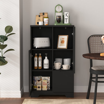 Wooden Floor Cabinet with 2 Glass Doors and 2 Storage Spac