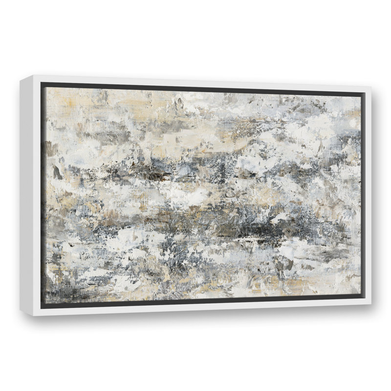 Abstrait neutre taché - peinture, H 17,75 po x l 25,75 po x P 1,75 po, Toile à cadre flottant blanc