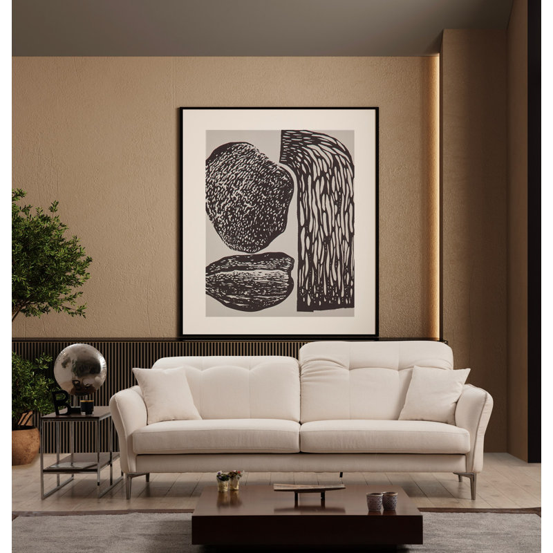 Modern 3-Seat Sofa, White, 90.6 x 39.4 x 37.8 inches | Beech Wood & Chipboard Frame, 100% Polyester Fabric, Comfortable Foam & Feather Cushions | Includes 2 Pillows, Adjustable Back Cushion, Stylish Chrome Legs