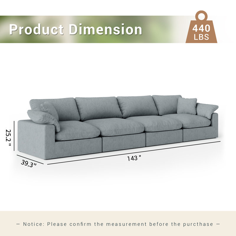 Berglund Upholstered Sofa, Cloud Sofa Modular Sectional Sofa Deep Seat Modular Couch for Living Room Office Apartment, Gray