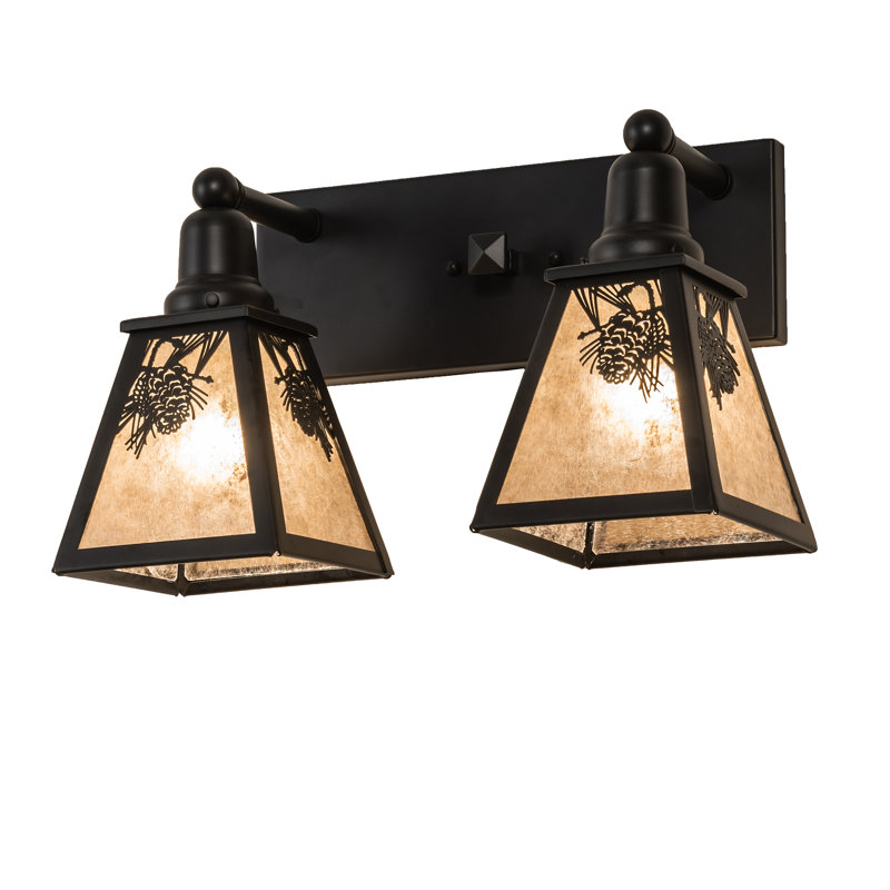 - Light Vanity Light, 10.5" H x 17" W x 8.5" D, Silver, Satin Black Wrought Iron