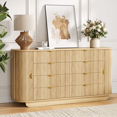 Commode cannelée l 63 po à 8 tiroirs pour chambre à coucher, commode en bois avec armoire Stroge pour le salon, couloir