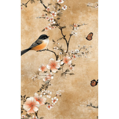 Papier peint oiseau et fleur d'oranger