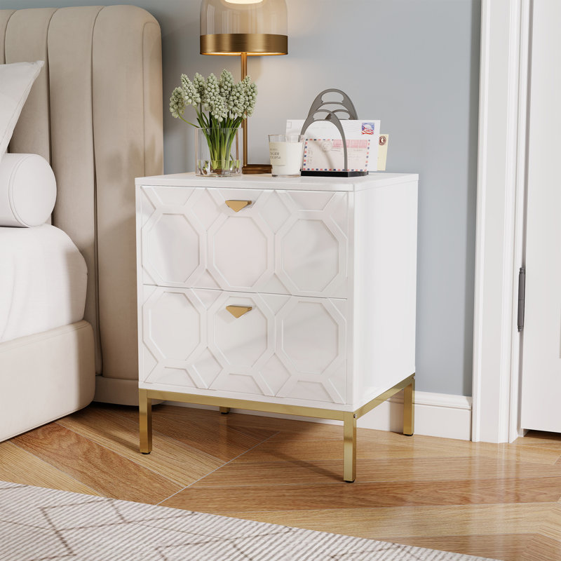 Bailes Modern Wood Nightstand With 2 Drawers, White