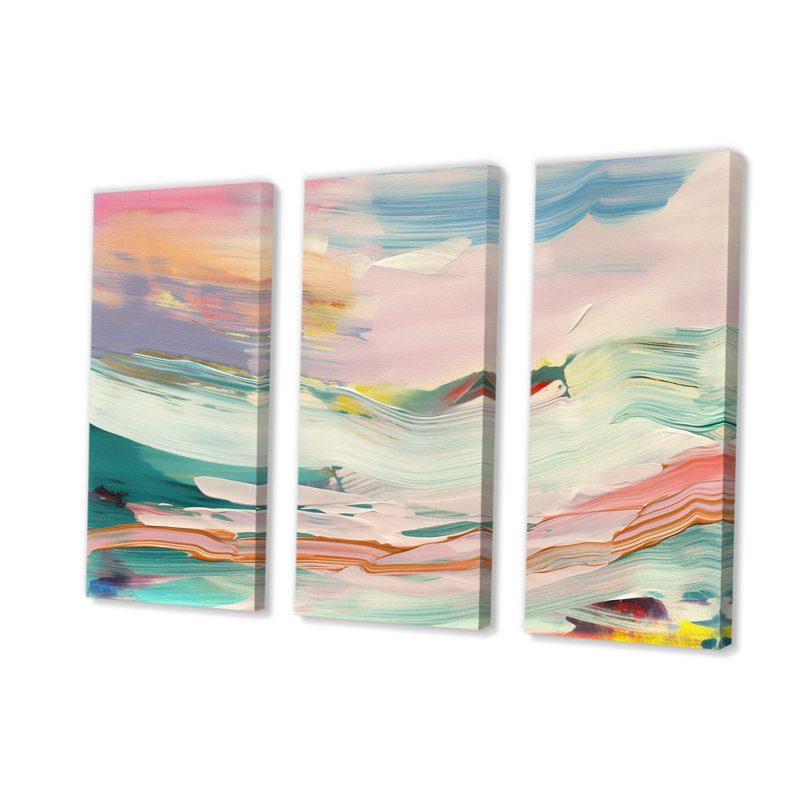 Spring Miracles In Tender Retro Pastel II - Ensemble de décorations murales abstraites, H 40 po x l 60 po x P 1 po