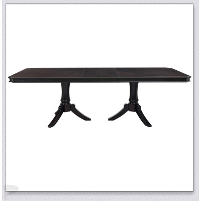 Double Pedestal Base Dark Cherry Finish Dining Table With Extension Leaf, Spacious And Durable For Family Gatherings