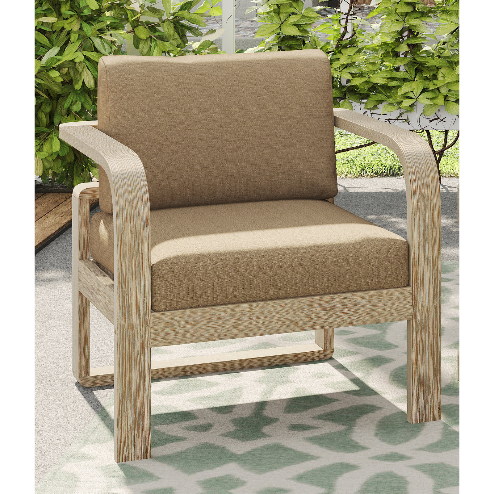 Acacia Outdoor Lounge Chair With Cushions, Brown Sunbrella, Antique White