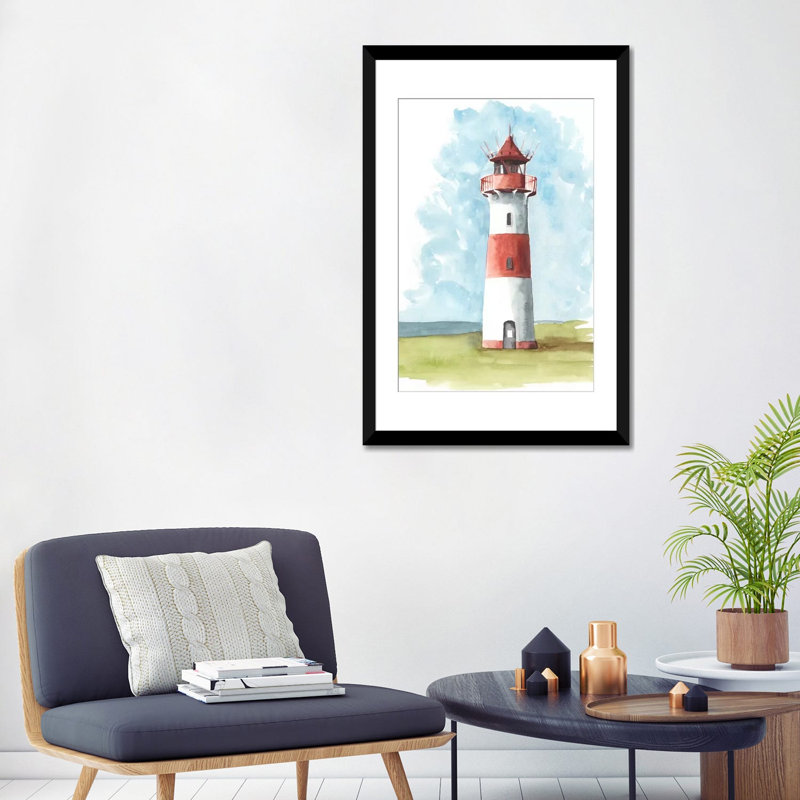 «Watercolor Lighthouse II» par Naomi McCavitt, reproduction sur toile, H 24 po x l 16 po x P 1 po, Papier d'art encadré noir
