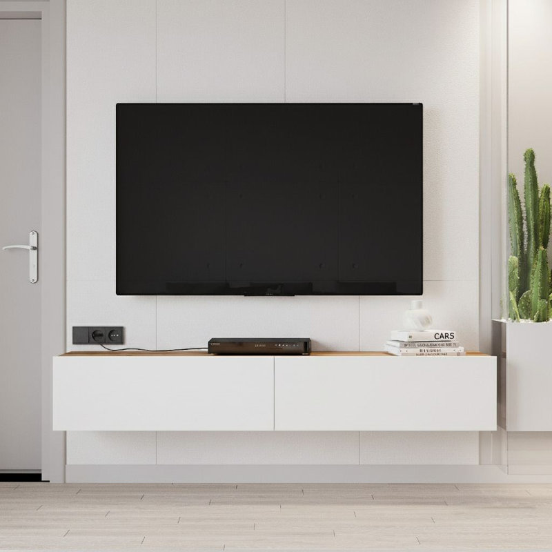 Meuble télé flottant pour téléviseur de 49 po ou moins, Pin de l'Atlantique / blanc