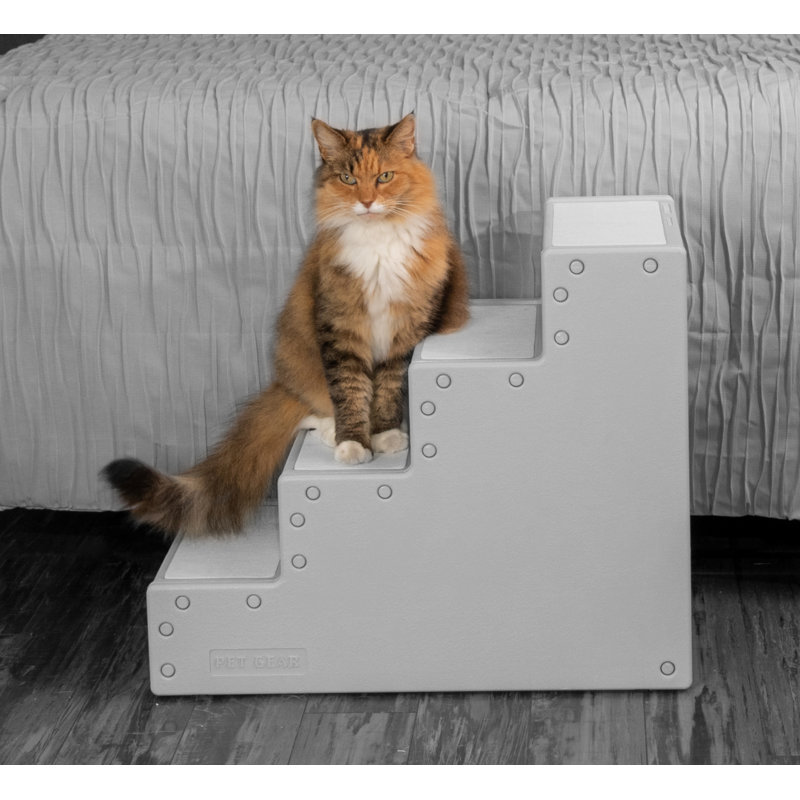 Gray 4-Step Pet Stairs for Small Dogs and Cats